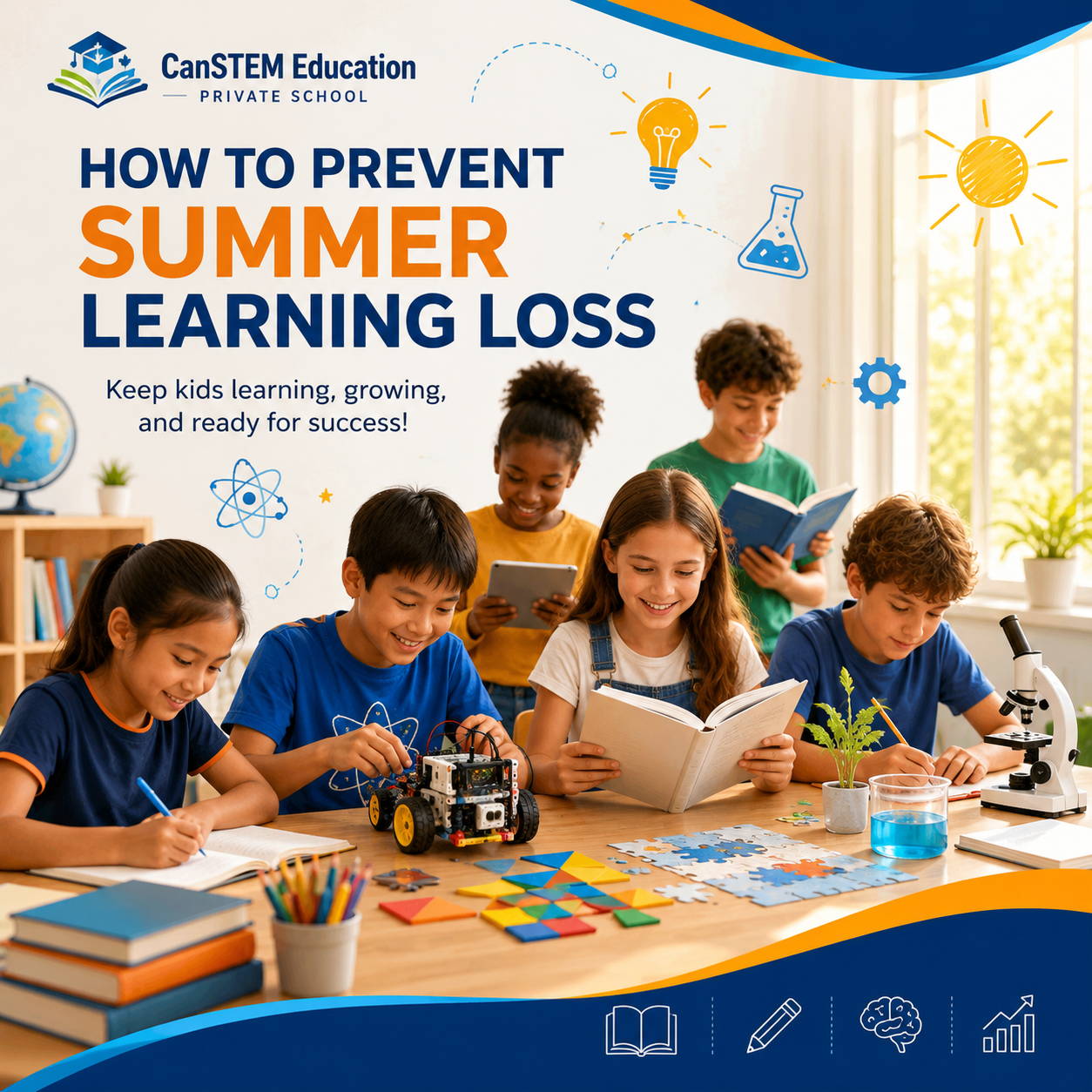 Children participating in academic summer learning activities to prevent summer learning loss at CanSTEM Education.